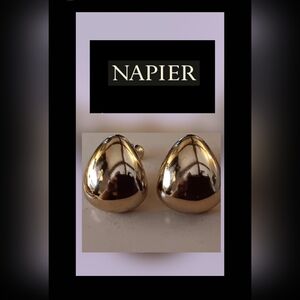 Napier Stamped Gold Teardrop Screw Back Earrings